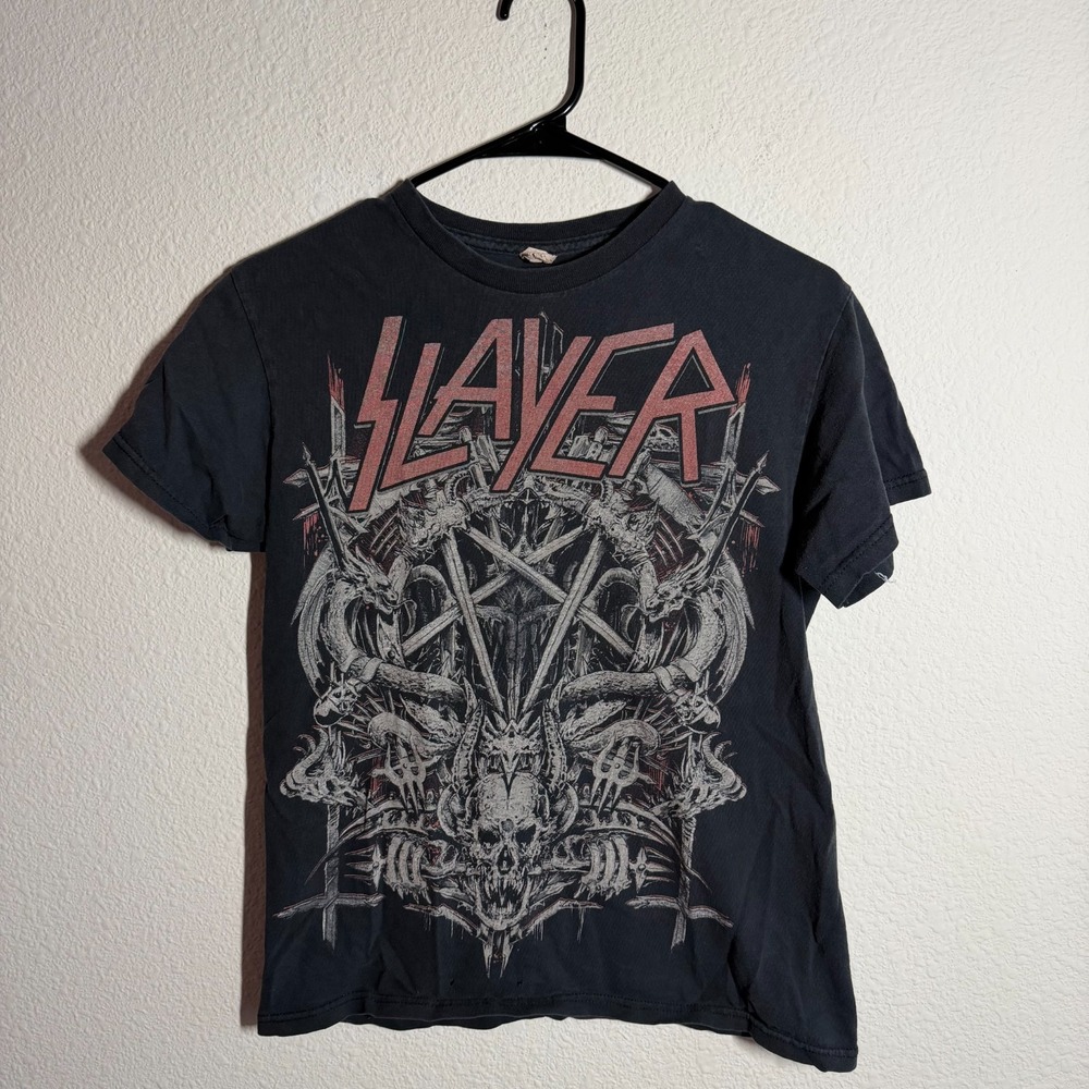 Vintage Slayer Metal Band T-Shirt Men Skull Graphic Print Crew Neck Short Sleeve